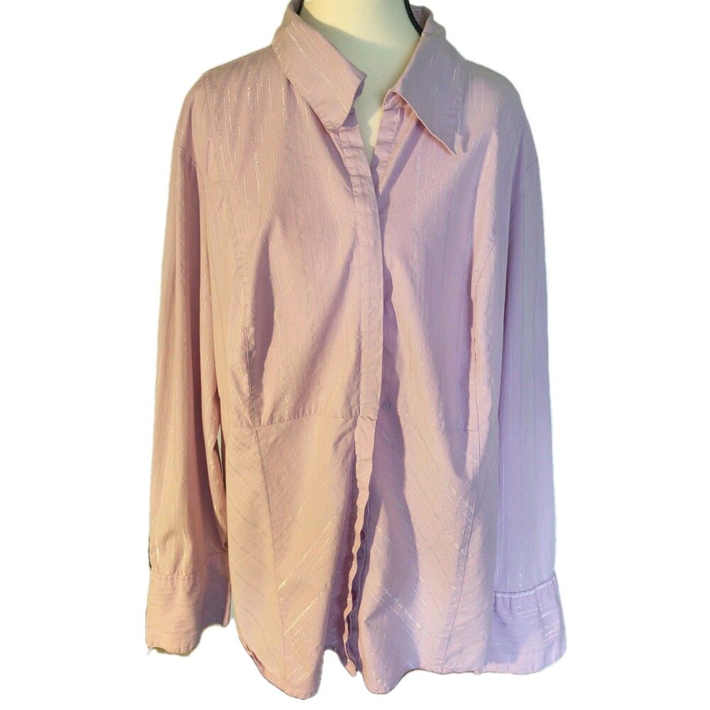 Lane Bryant Women's Lilac Striped Long Sleeve Blouse Size 22/24 Button Up Shirt